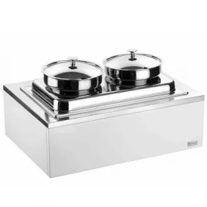 Мармит Pintinox 511B5556 белый (2 кастрюли с крыш.) для 1-х блюд (чафиндиш) настольн. на дерев.подст. – купить в Ижевске по цене завода