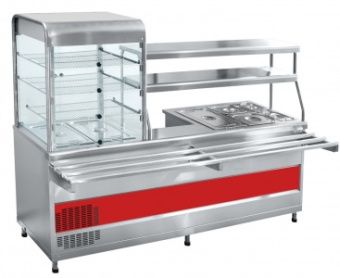 Прилавок-витрина Abat ПВХМ-70КМУ арт.21000802008 Мини холодильный +мармит, нерж. витр.слева 2275мм – купить в Ижевске по цене завода